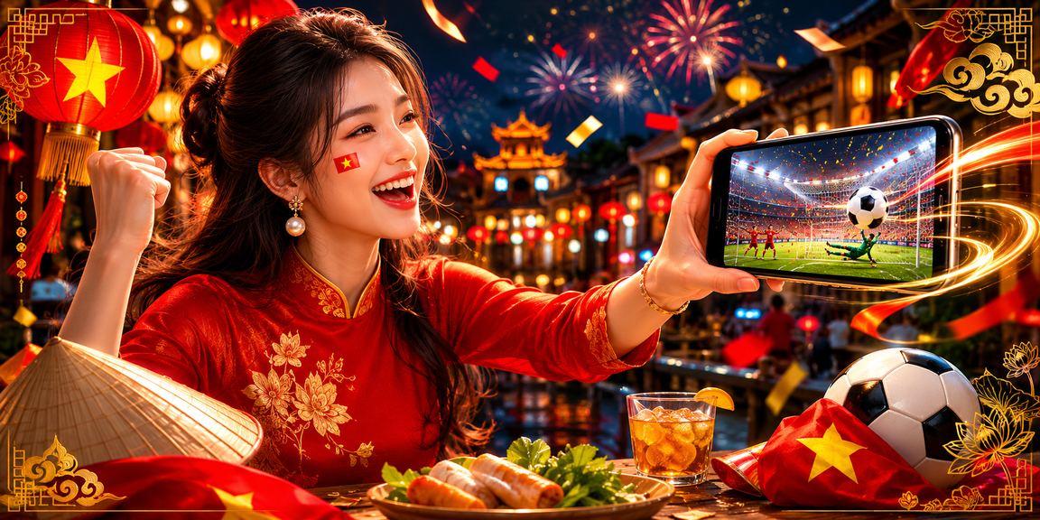 Người chơi tại Hà Nội cầm điện thoại xem kết quả casino dưới ánh đèn lồng